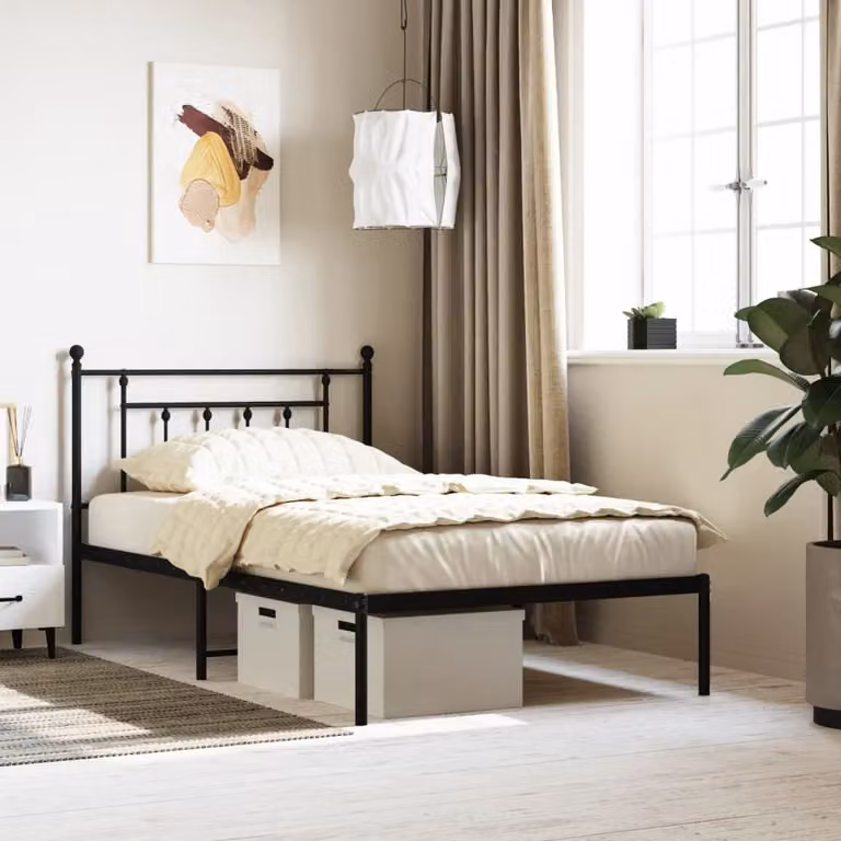 The Living Store Struttura letto con testiera in metallo nero 100x200 cm