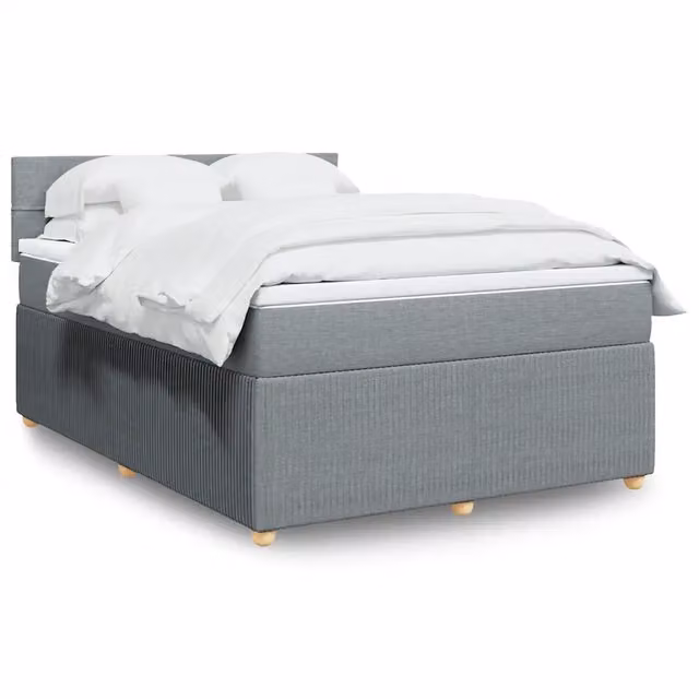 Letto Ibrido vidaXL con Giroletto a Molle e Materasso in Tessuto Grigio e Bianco L/P: 160 x 200 cm