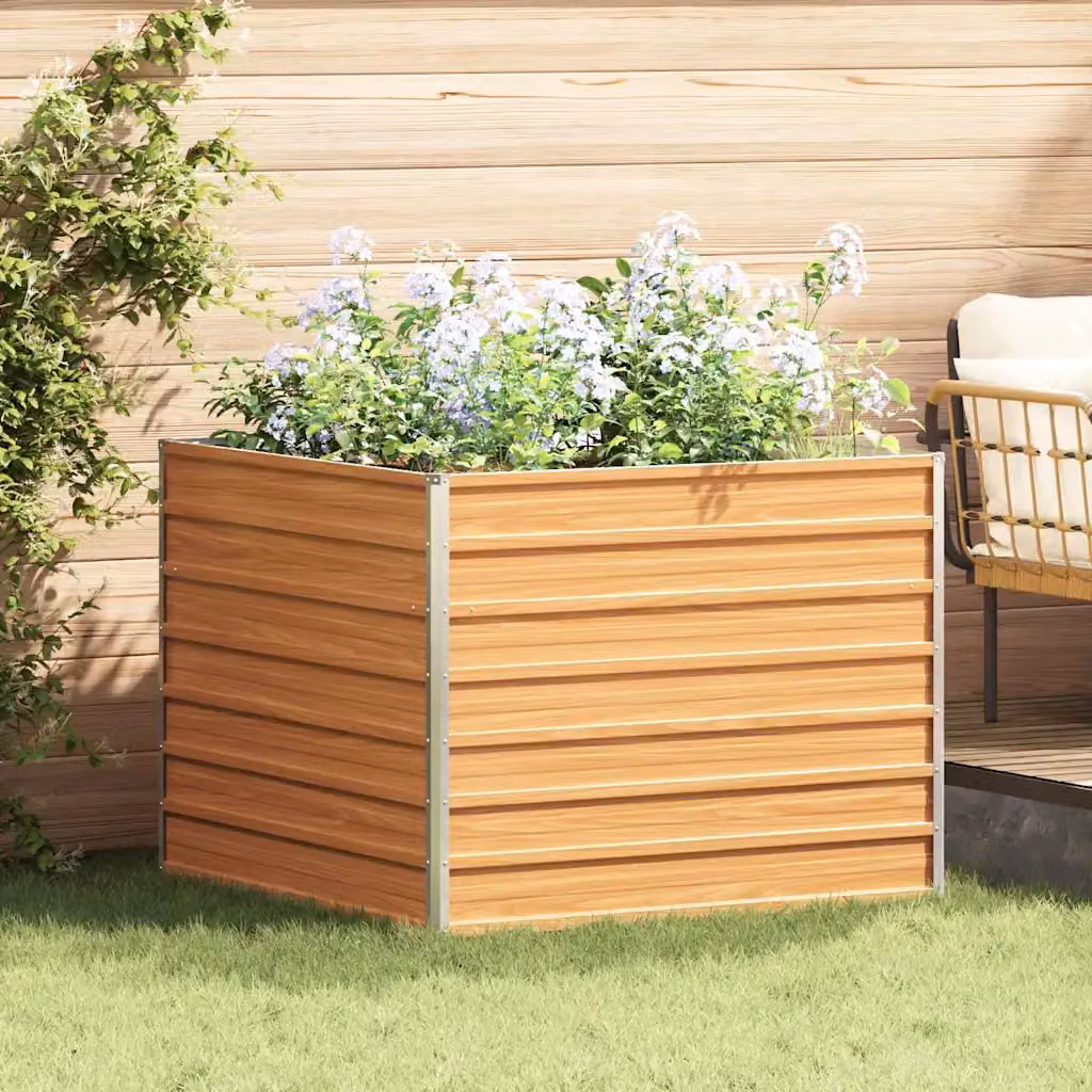 Letto rialzato da giardino vidaXL in acciaio galvanizzato Marrone Chiaro L 100 x P 100 x H 77 cm