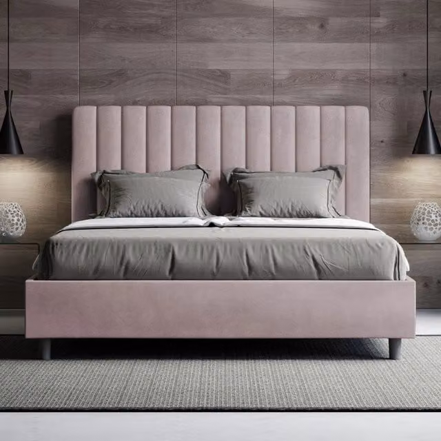 Letto matrimoniale alla francese Agueda Ityhome con contenitore in microfibra, colore glicine, L/P/H: 165 x 210 x 122 cm