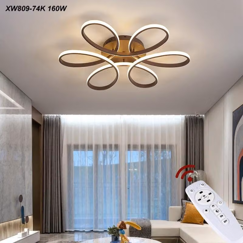Lampada da soffitto a LED XW809K - 54 cm, 120W, con telecomando. Colore e intensità della luce regolabili, dimmerabile. Struttura in metallo verniciata color caffè. Lampada a LED per soggiorno, ideale per il soffitto. Lampada da soffitto, plafoniera, fare