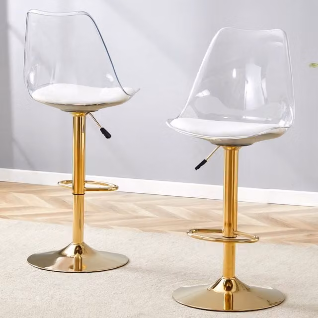 Set di 2 sgabelli da bar MIVRAY girevoli con schienale trasparente e seduta in similpelle bianca e oro, regolabili in altezza – 1