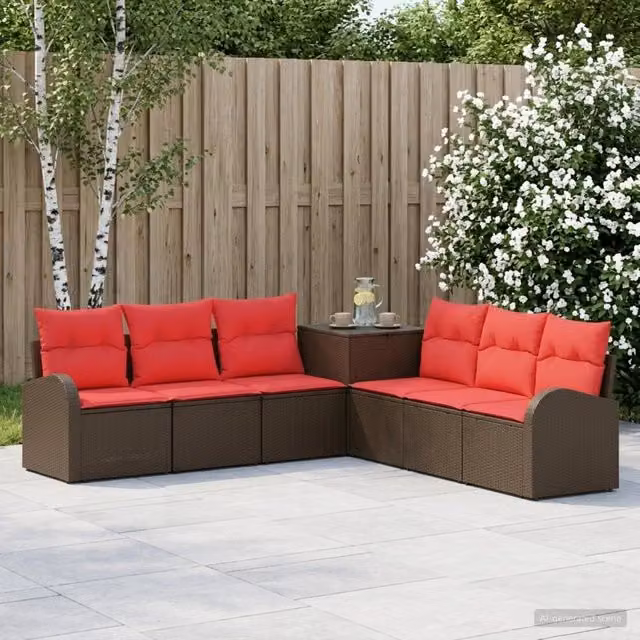 Set di divani 7 pz Marrone e Rosso 124 x 62 x 69 cm 3448701