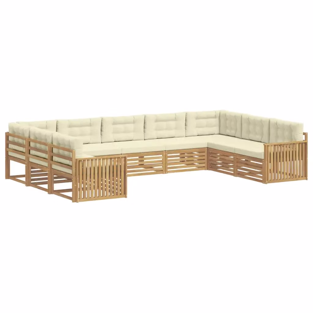 Set di divani da esterno a L vidaXL in legno di acacia con cuscini Bianco e Beige – 2