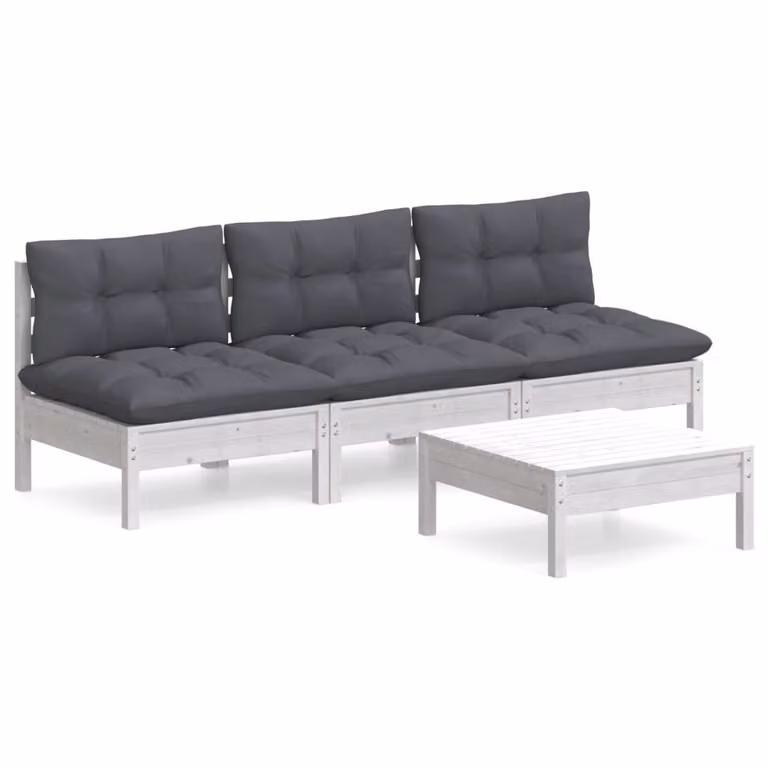 Set Divani da Giardino 4 pz con Cuscini Antracite Legno di Pino