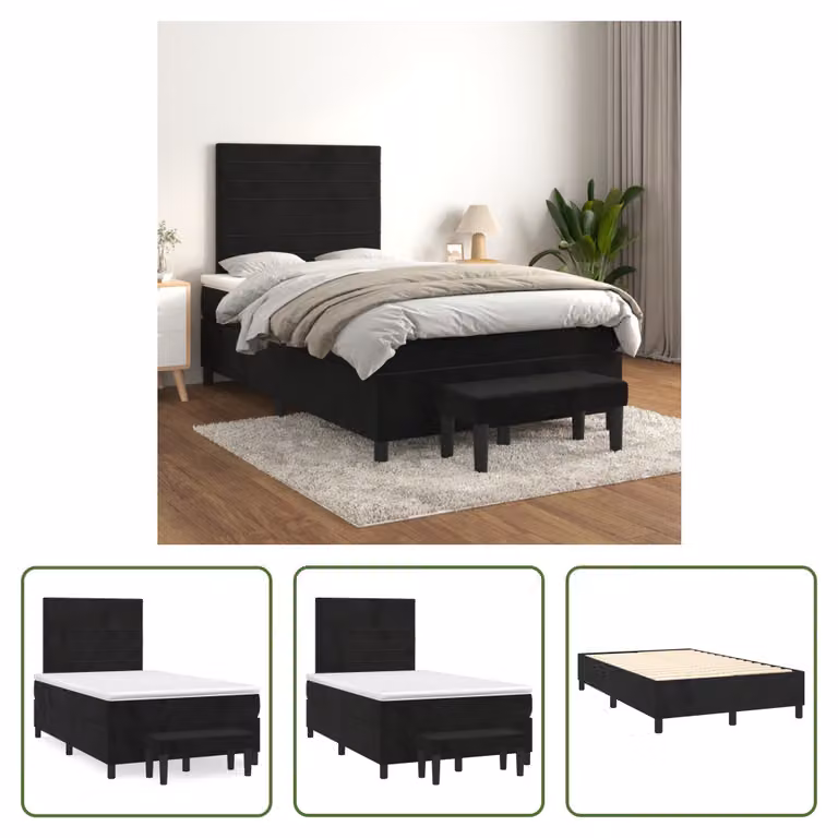 The Living Store Letto a molle con materasso nero 120x200 cm in velluto