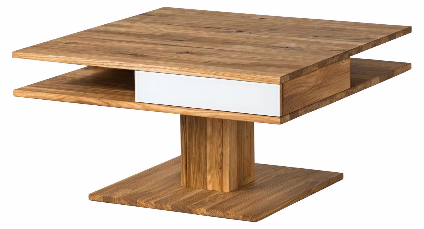 MASSIVMOEBEL24 | Tavolino da salotto in legno di quercia 85x85x45 natur / oliato bianco WIEN #100