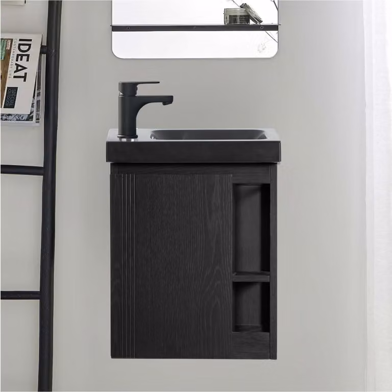 Set lavabo nero HAMPTON con contenitore laterale e rubinetto