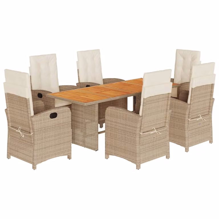 Set Pranzo da Giardino 7 pz con Cuscini Beige Misto Polyrattan