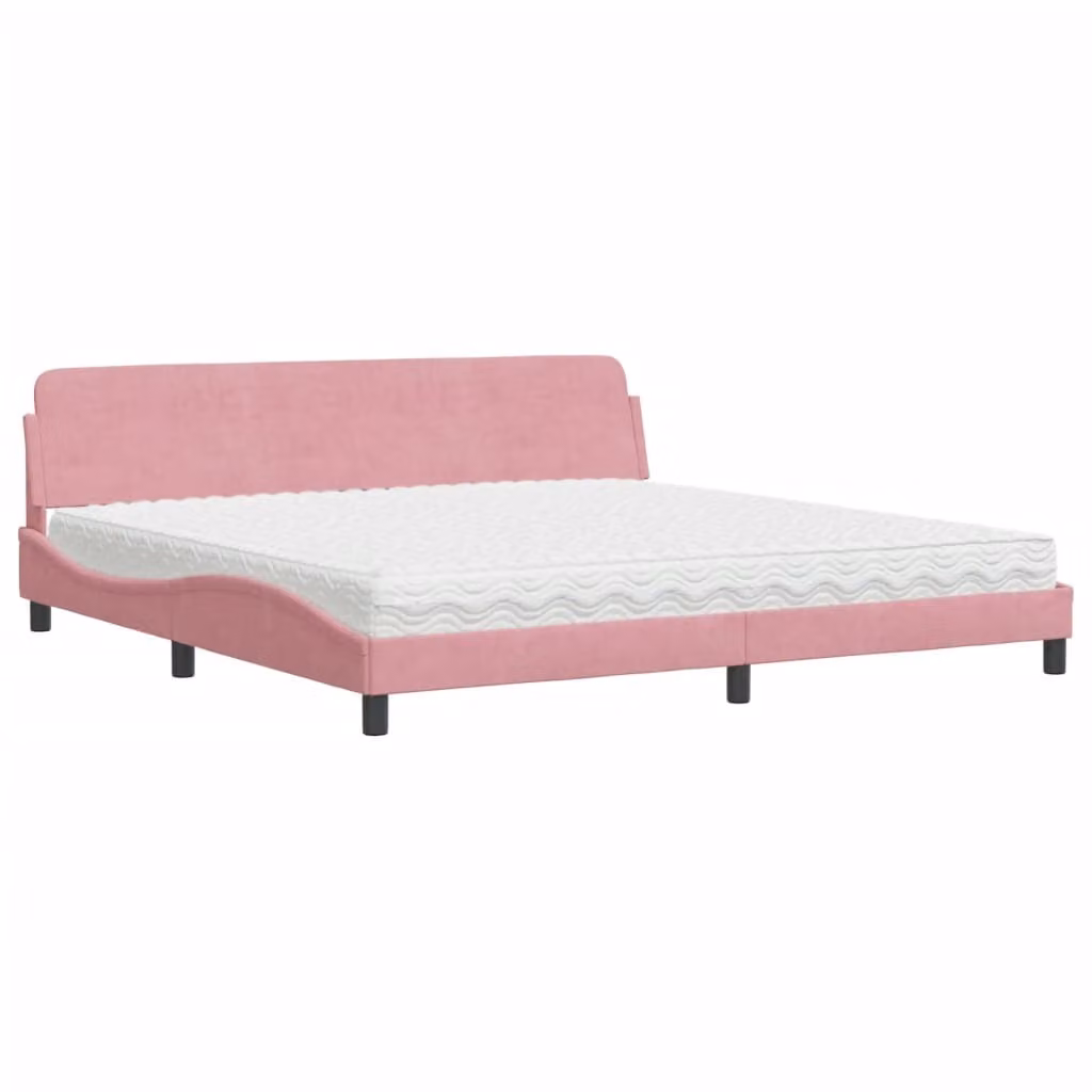 Letto con Materasso Dover Rosa 200x200 cm in Velluto