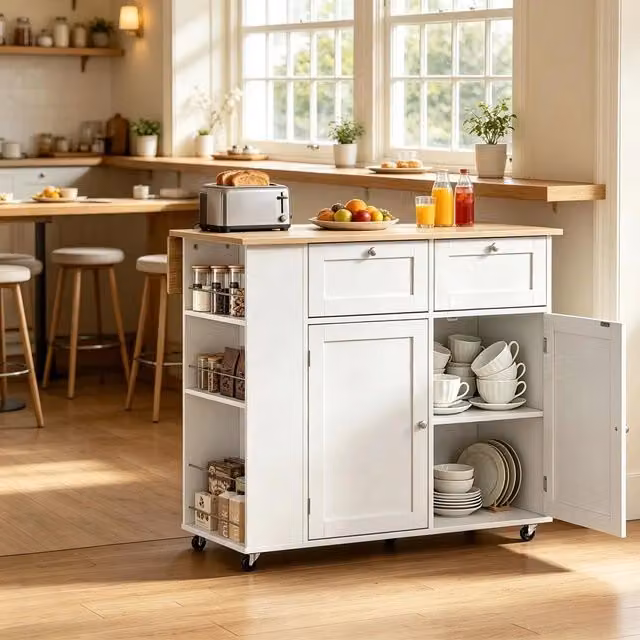 Isola da Cucina Moderna ¨C Minimal ¨C Piano Pieghevole Metallo con Scaffali
