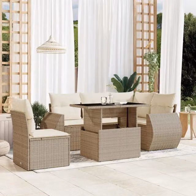 Set Divano da Giardino 6 pz con Cuscini Beige in Polyrattan 3268538