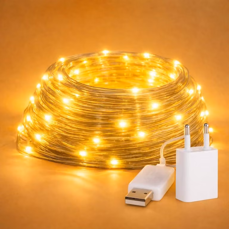 Catena luminosa a LED, 15 metri, luce bianco caldo 2700 K, grado di protezione IP65, alimentazione USB, per uso esterno