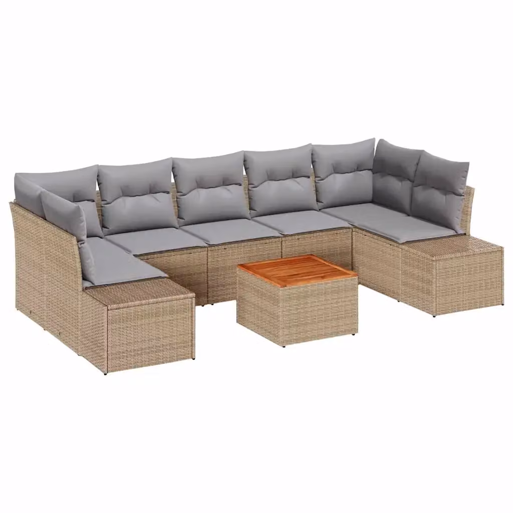 vidaXL Set Divano da Giardino 8 pz in Polyrattan con Cuscini Beige e Grigio – 2