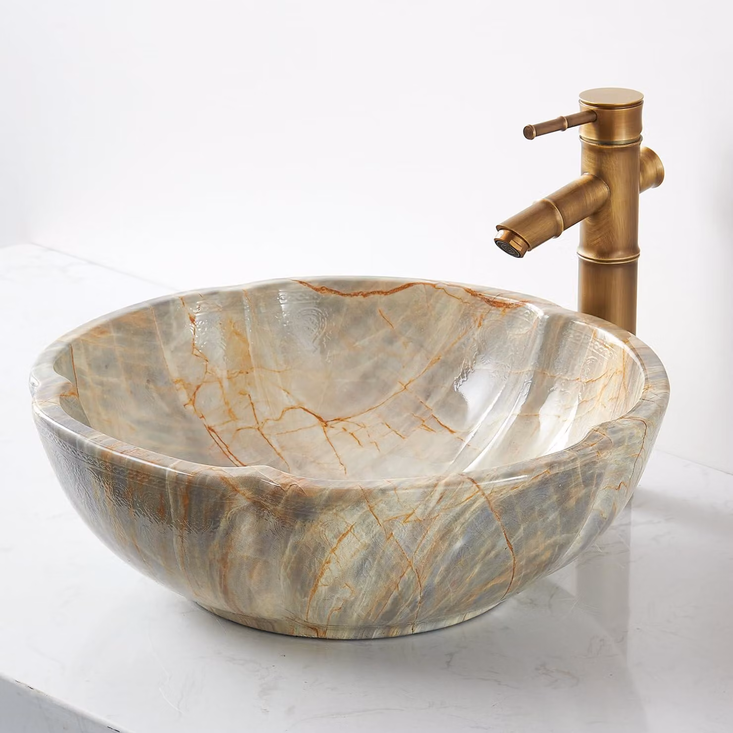 Lavabo da appoggio in Vetroceramica, motivo "petalo", 42x15 cm, colore "rosin-jade"