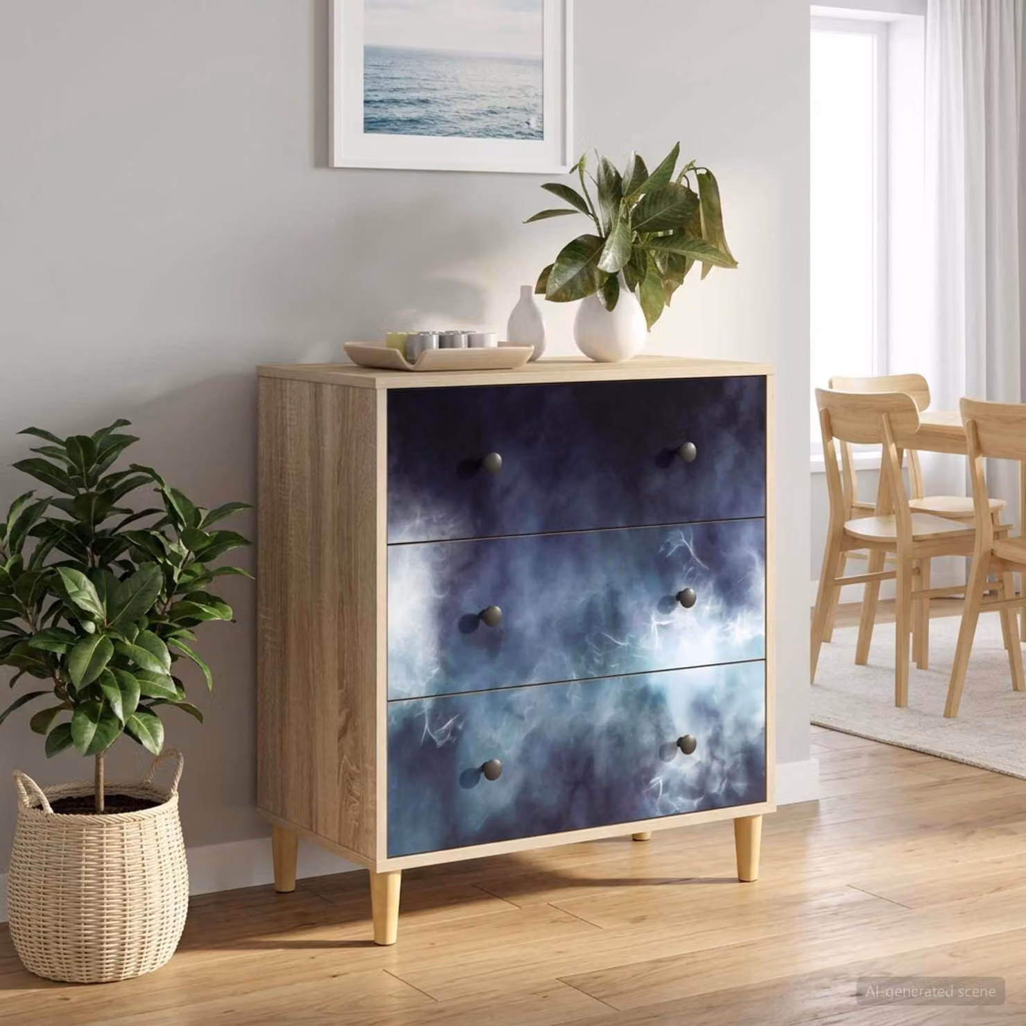 Cassettiera vidaXL RAALTE con stampa effetto marmo blu e finitura Sonoma L: 66 cm, P: 36,5 cm, H: 75 cm