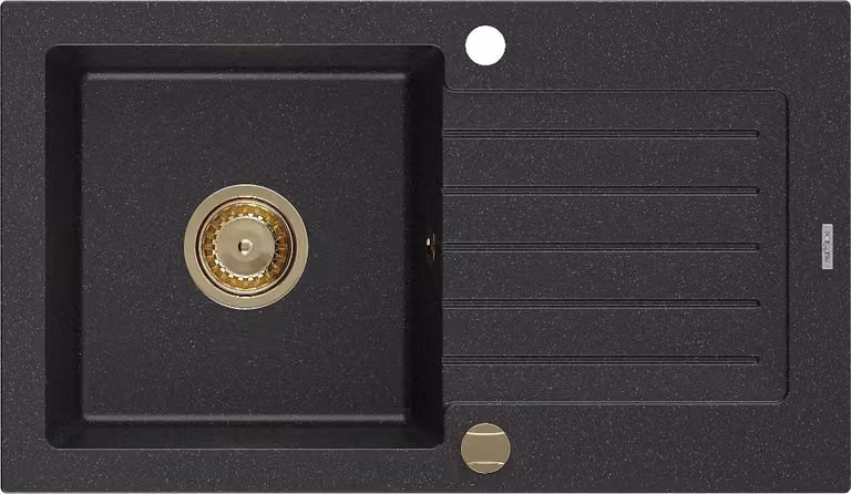 Mexen Pablo lavello in granito 1 vano con scolapiatti 752 x 436 mm, nero/argento metallizzato, sifone dorato - 6510751010-73-G