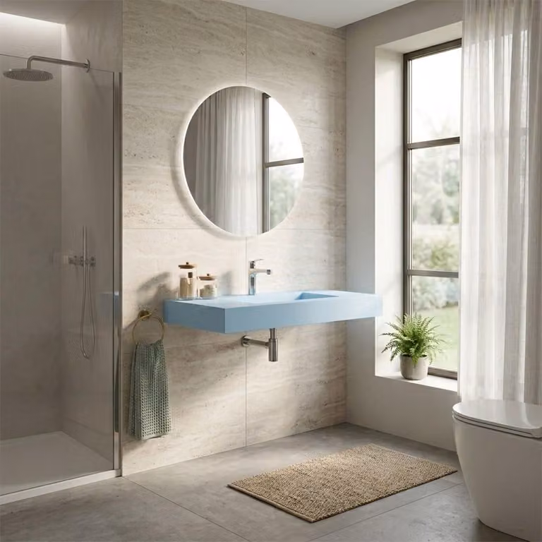 Lavabo in hpl azzurro sky da 80cm con vasca centrale