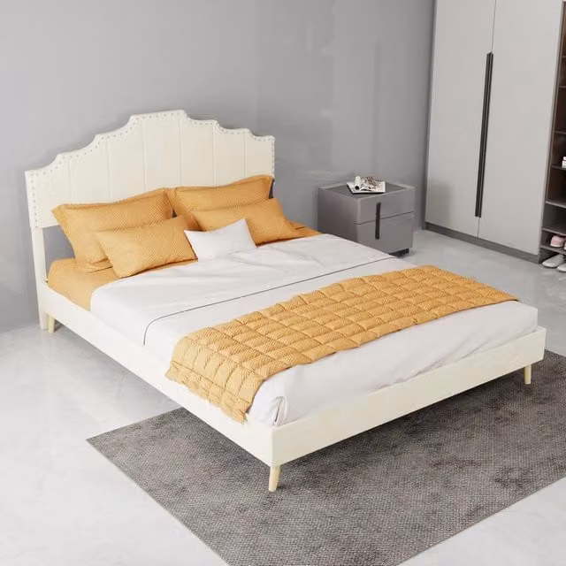 letto moderno in tessuto e metallo beige 140 x 200 cm