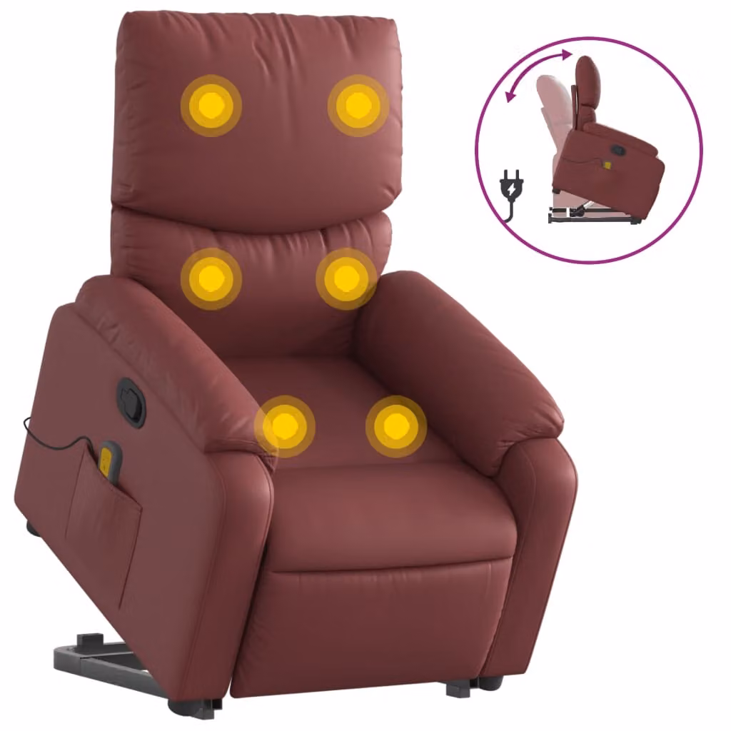 Poltrona Alzapersone Massaggi Reclinabile Rosso Vino Pelle finta