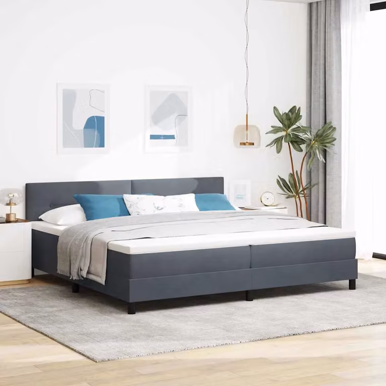 Letto a molle con testiera vidaXL in velluto grigio, L/P/H: 200 x 200 x 280 cm