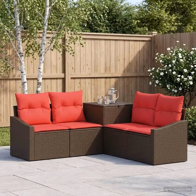 Set di divani 5 pz Marrone e Rosso 178,5 x 178,5 x 85 cm 3447815