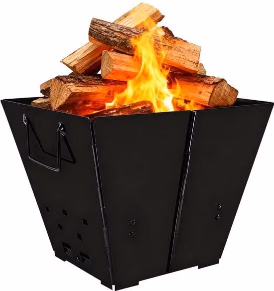 Uniqoos® Caminetto portatile pieghevole in ferro – 1,9 kg, superficie rivestita per resistere al calore, resistente alla ruggine e alle intemperie, dimensioni compatte 34×33×2,5 cm, ideale per campeggio e picnic