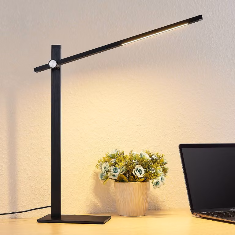 Lampada da scrivania Wasko Lucande, dimmerabile, Nero, Studio / Ufficio, Metallo, Moderno, Lampada da tavolo LED