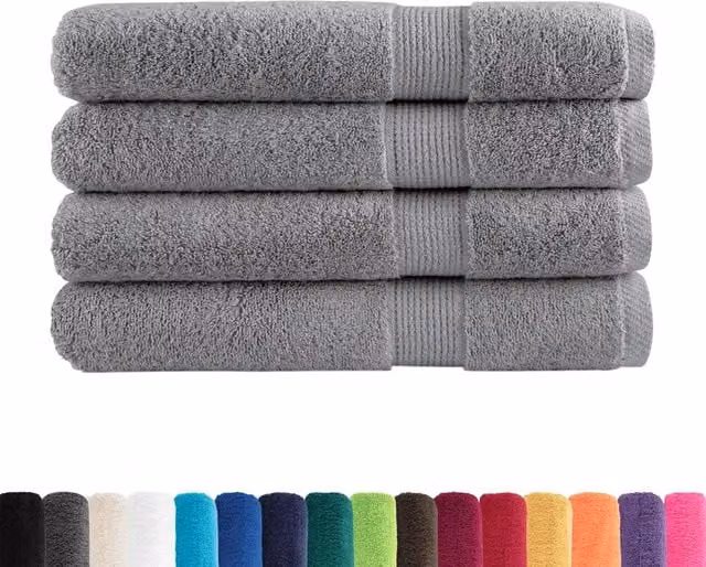 Set di 4 asciugamani in cotone SOLUNA grigi, morbidi e certificati Oeko-Tex Standard 100, grammatura 600 g/m2, dimensioni 100 x 200 cm