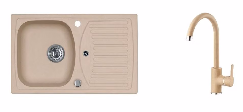 Lavello in granito con miscelatore ALVEUS Record 30 Beige 55 780x480 mm + miscelatore Tonia SETA112
