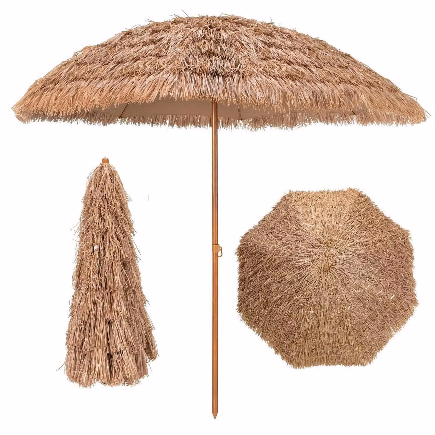 Ombrellone da giardino "Hawaii", 205 cm, aspetto in paglia, 8 stecche, colore naturale, ideale per terrazza, giardino, balcone e spiaggia