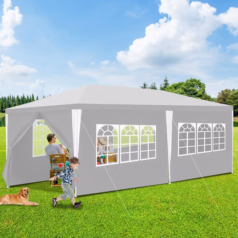 Clanmacy 3x6m gazebo da giardino con pannelli laterali tenda portatile impermeabile con tubo di ferro, bianco