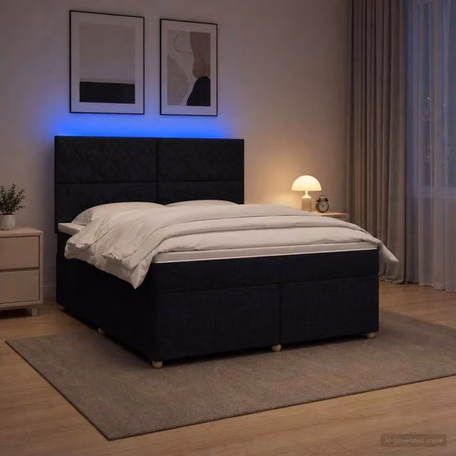 Letto box spring con materasso ibrido vidaXL in tessuto nero L: 140 cm, P: 190 cm – 1