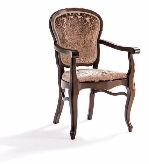 Eleganter Armstuhl mit Samtbezug und geschwungenen Holzbeinen