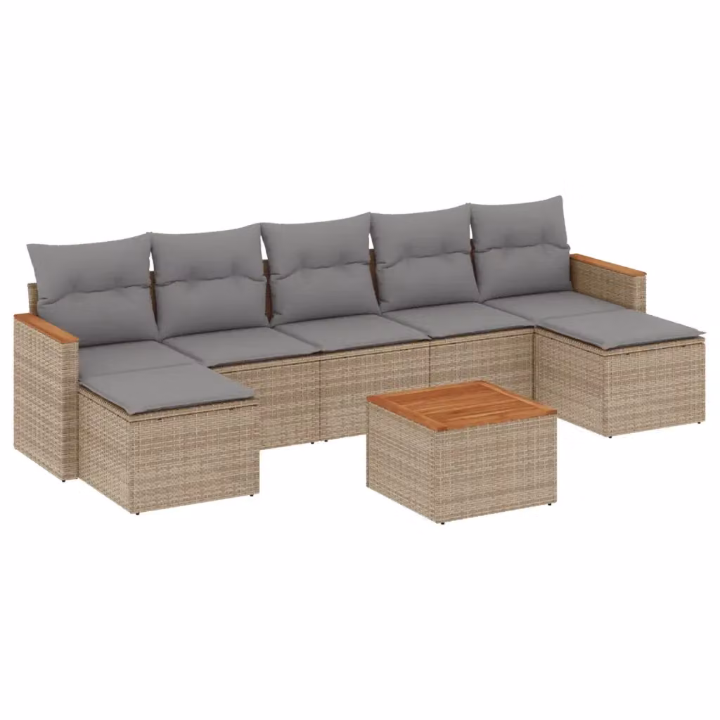 vidaXL Set Divano da Giardino 8 pz con Cuscini Beige e Grigio in Polyrattan e Acciaio – 2
