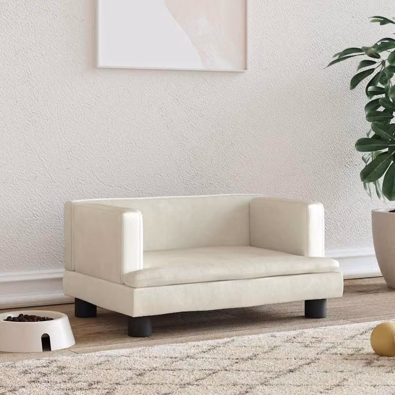 vidaXL Lettino per Cani in Velluto Beige con Struttura in Legno L: 60 cm, P: 40 cm, H: 30 cm