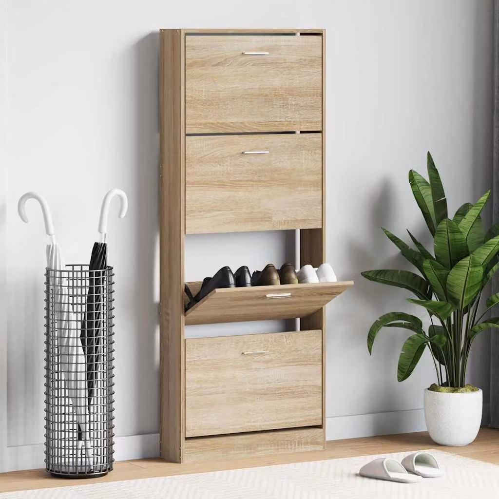 Scarpiera moderna vidaXL in legno rovere marrone con scomparti basculanti, L: 59 cm, P: 17 cm, H: 150 cm