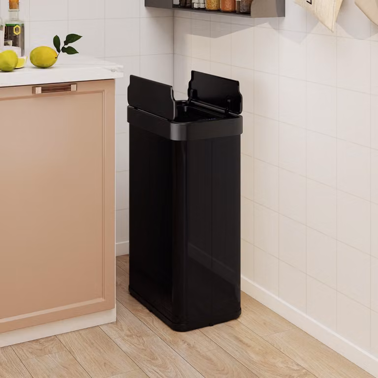 Cestino per rifiuti automatico Costway con sensore e coperchio a ali in acciaio inox spazzolato, capacità 60 l, Nero