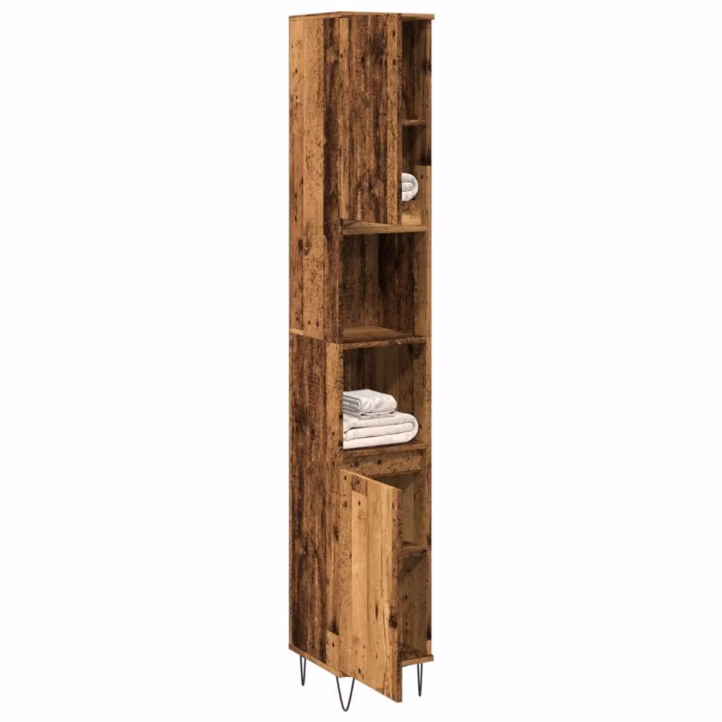 Armadietto da bagno vidaXL in legno marrone con ante a battente e ripiani interni, sospeso, L 30 cm x P 30 cm x H 190 cm