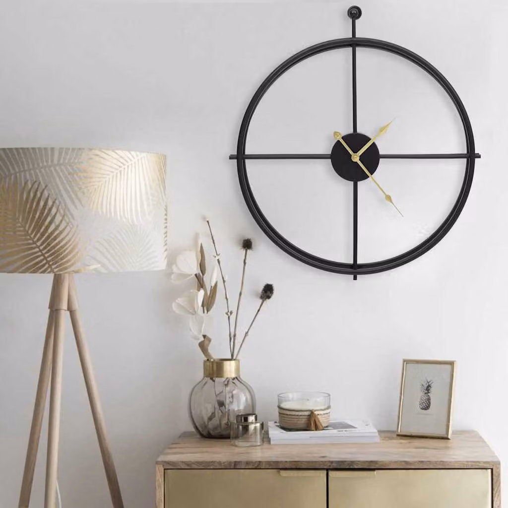 Orologio da parete analogico rotondo vidaXL in metallo nero, Diametro: 52 cm