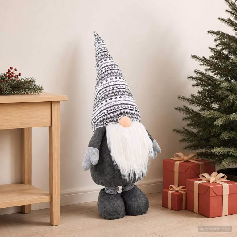 vidaXL Gnomo di Natale con gambe allungabili Grigio 130 cm Poliestere