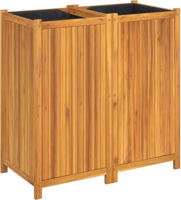 Fioriera | Cassetta per fiori | Vaso Giardino con Rivestimento 100x50x100cm Massello Acacia
