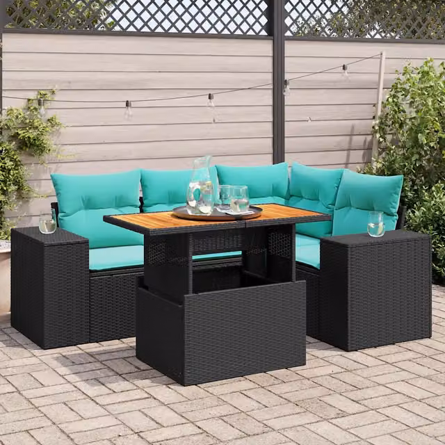 Set Divani da Giardino 5 pz con Cuscini in Polyrattan Nero 3327368