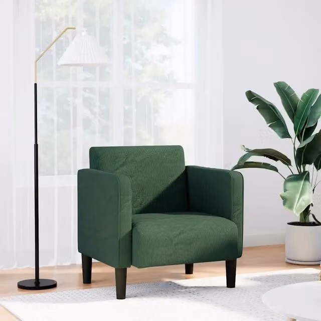 Poltrona Relax Design Mania Verde con Braccioli in Tessuto a Coste e Velluto
