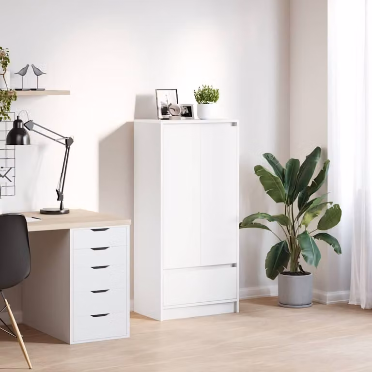 Armadio a parete vidaXL Bianco con ante a battente e cassetti in legno multistrato L/P/H: 55,5 x 34 x 119,5 cm