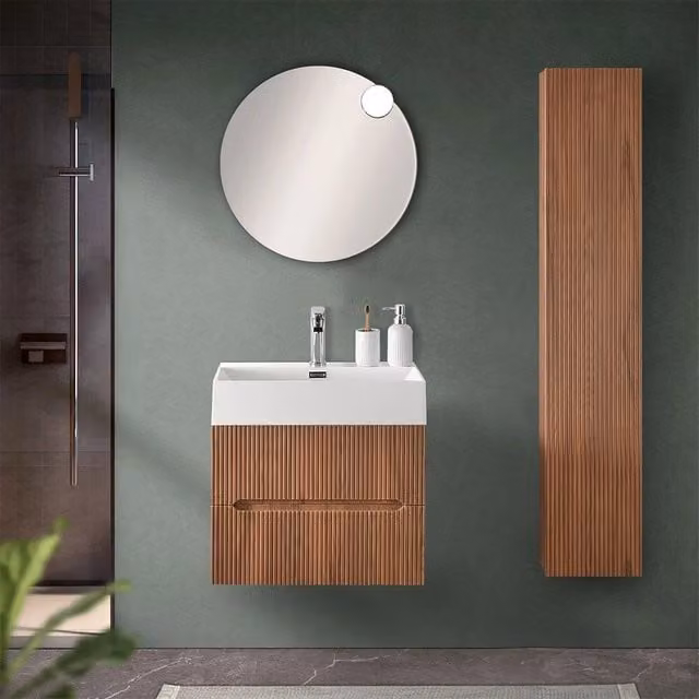Mobile bagno sospeso Bali noce canaletto con ante a listelli e cassetti soft close L: 60 cm