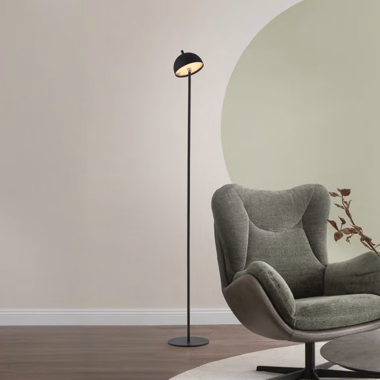 Schöner Wohnen Lampada LED da pavimento ricaricabile Bellis, nera, IP54 dimmerabile, Nero, Soggiorno / Sala da pranzo, Metallo, Scandinavo