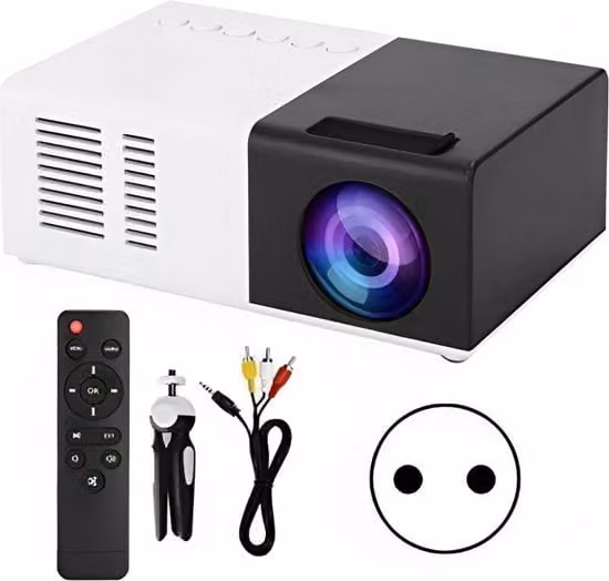 Mini Proiettore Portatile LED con Altoparlante Integrato e Treppiede, Full HD, HDMI e USB, Nero e Bianco