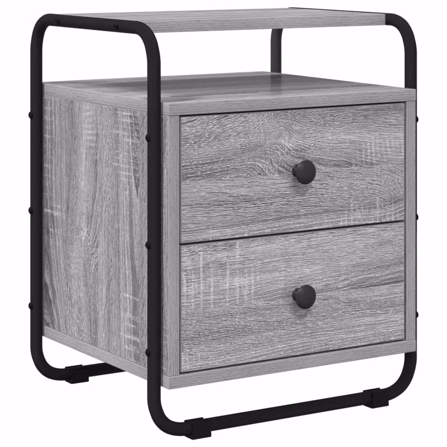 Armadio da notte vidaXL moderno in legno ingegnerizzato e metallo, colore grigio e nero, L: 50,0 cm, P: 36,5 cm, H: 11,0 cm