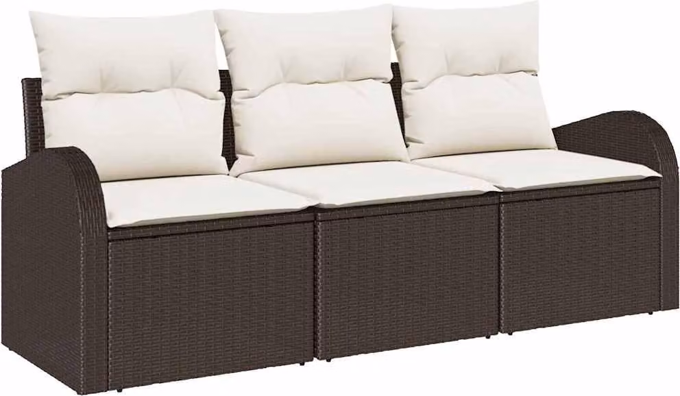 Set Divano da Giardino 3 pcs Marrone e bianco Poly Rattan